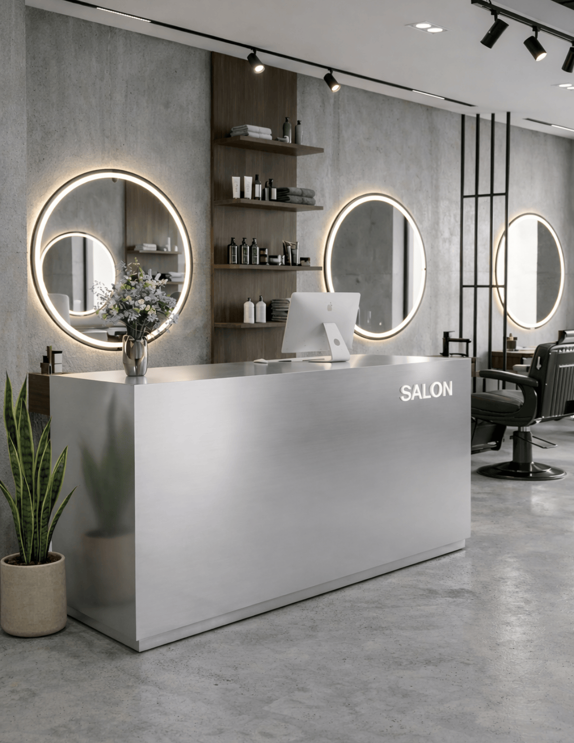 EDGE — Minimalist Aluminum Reception Counter for Barbershops, Hair Salons & Beauty Studios | Reception Desk & Reception Counter with LED Lighting & Logo Lettering