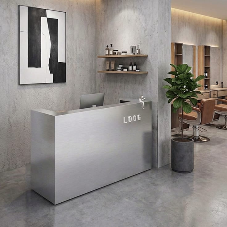 EDGE — Minimalist Aluminum Reception Counter for Barbershops, Hair Salons & Beauty Studios | Reception Desk & Reception Counter with LED Lighting & Logo Lettering