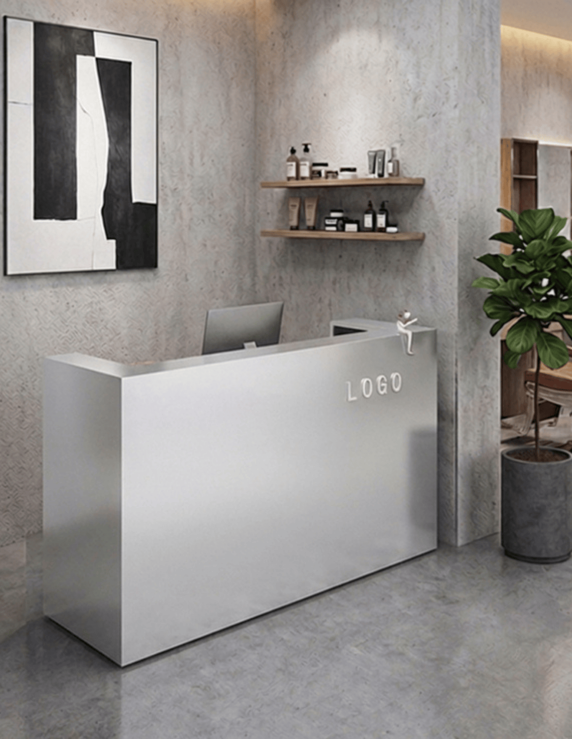 EDGE — Minimalist Aluminum Reception Counter for Barbershops, Hair Salons & Beauty Studios | Reception Desk & Reception Counter with LED Lighting & Logo Lettering