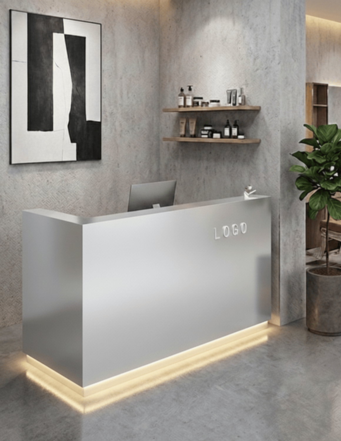 EDGE — Minimalist Aluminum Reception Counter for Barbershops, Hair Salons & Beauty Studios | Reception Desk & Reception Counter with LED Lighting & Logo Lettering