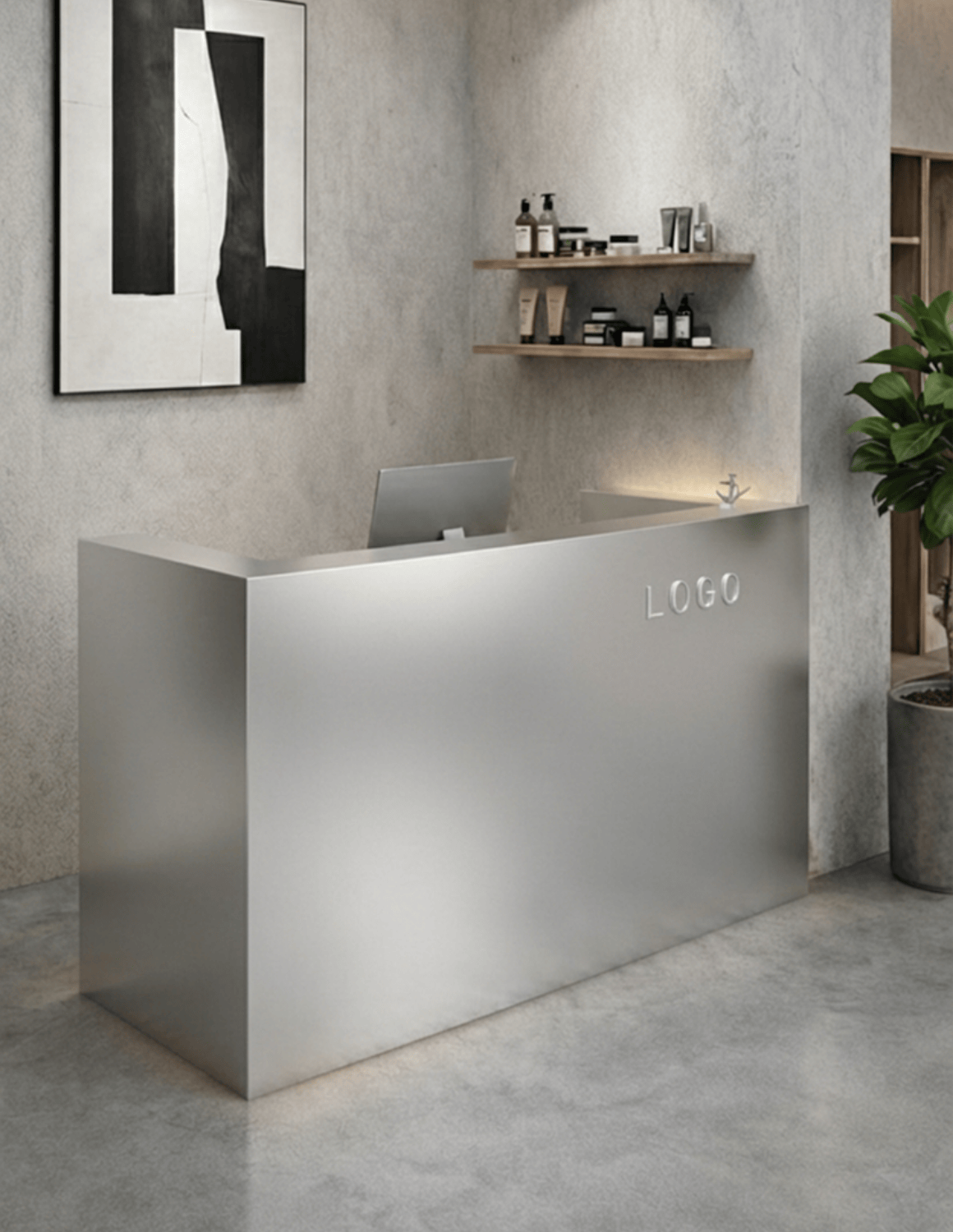 EDGE — Minimalist Aluminum Reception Counter for Barbershops, Hair Salons & Beauty Studios | Reception Desk & Reception Counter with LED Lighting & Logo Lettering