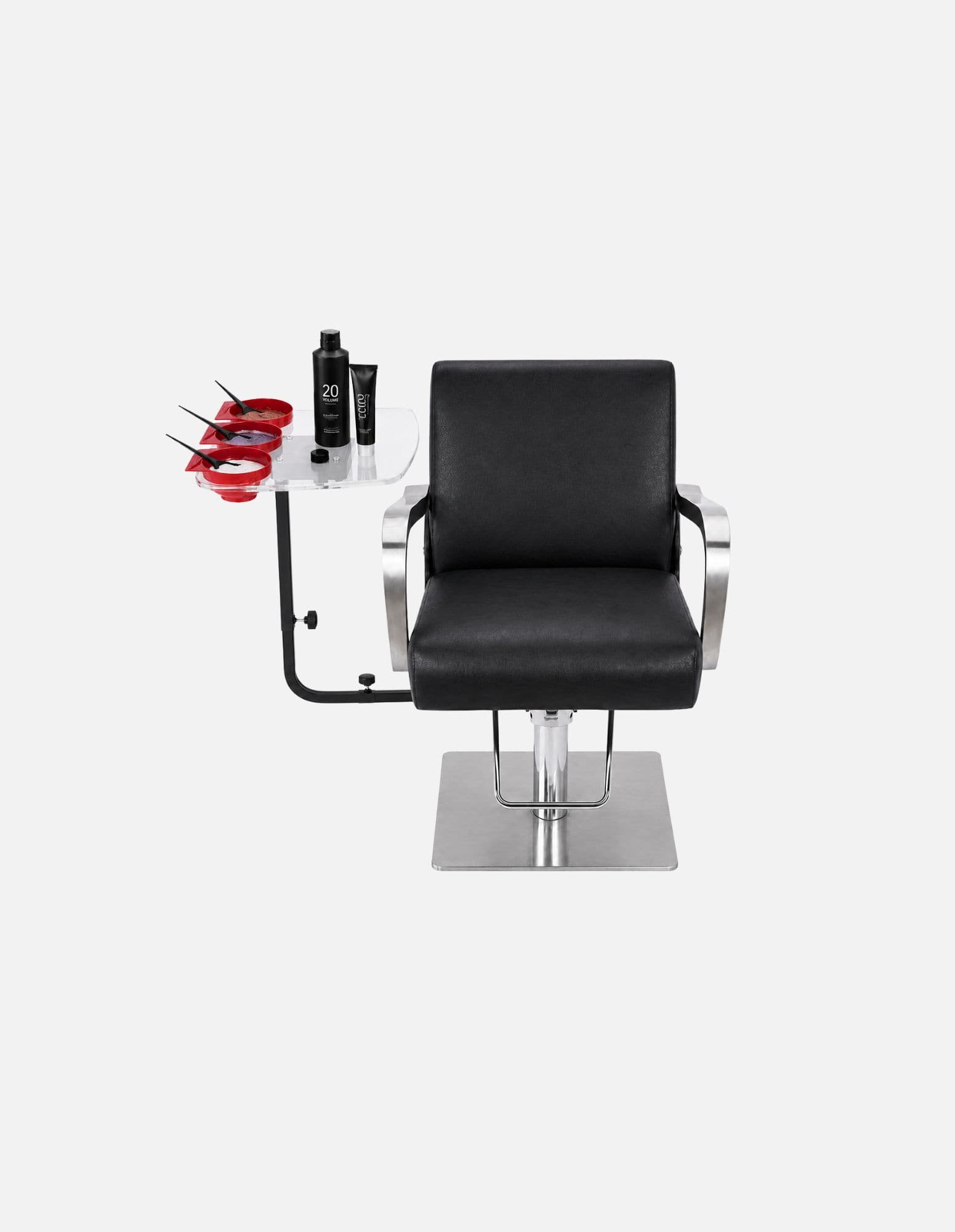 Transparent Rotating Tray for Barber & Salon Chairs – Floating Tray Shelf with Three Mixing Bowls