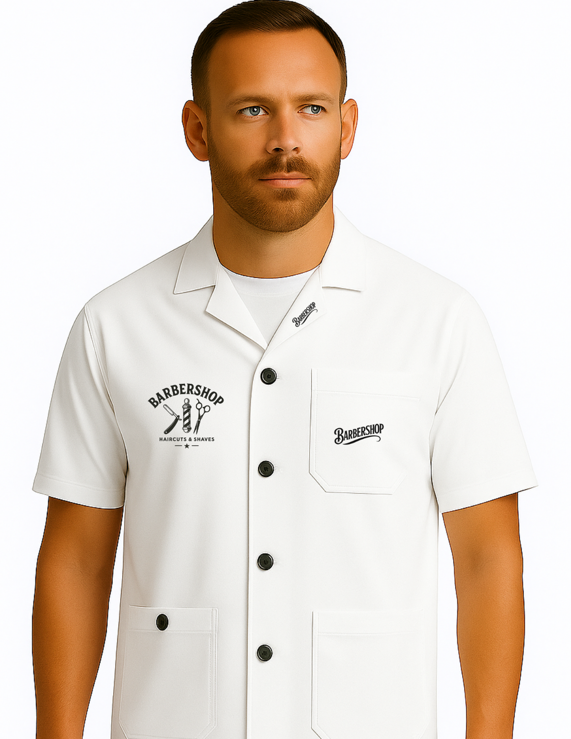 Abrigo Clásico de Barbero con Manga Corta / Barber Jacket – Ropa de trabajo profesional para peluqueros y barberos