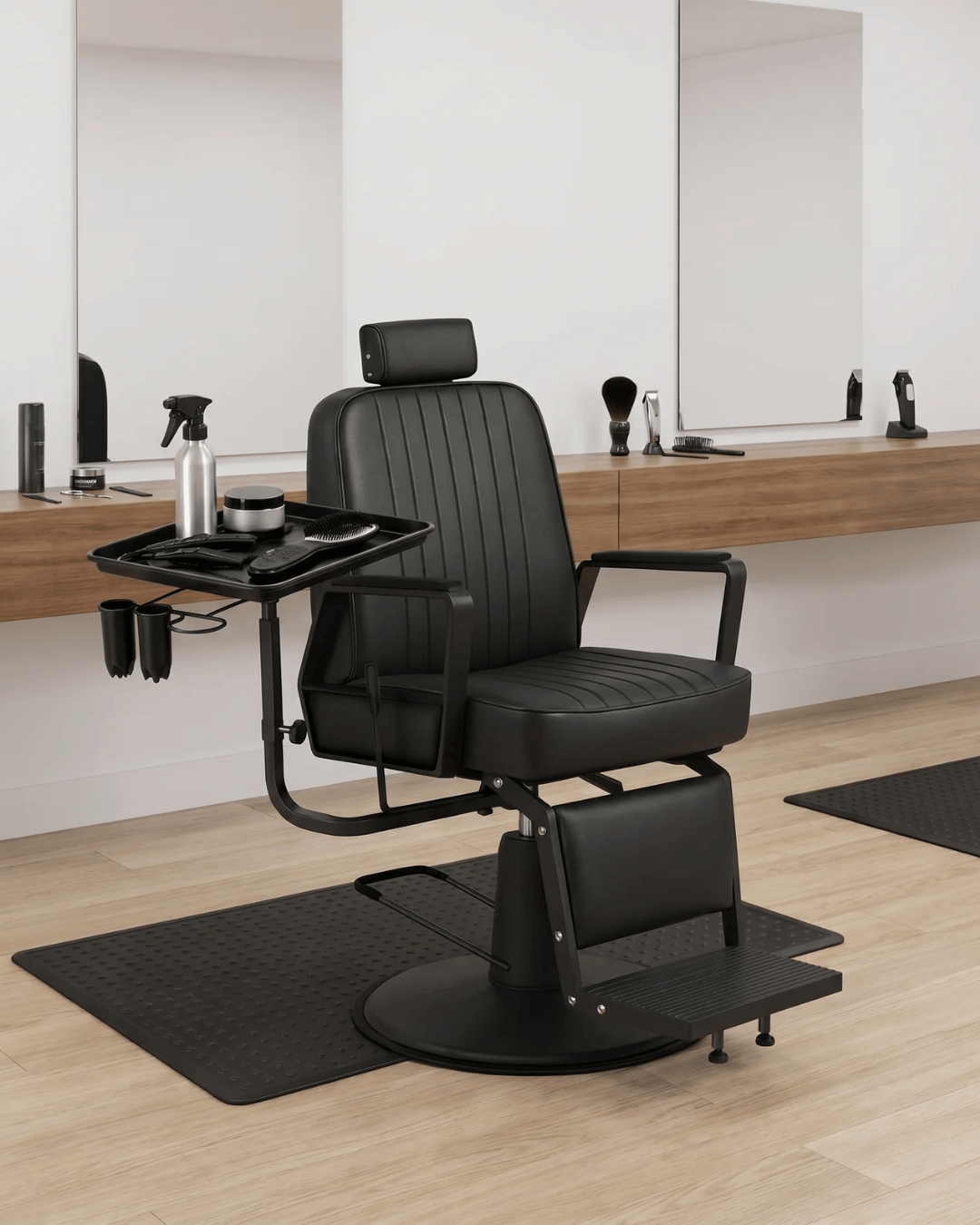 Rotierendes Tablett für Barber &- Friseurstühle Floating Tray Ablage Aluminium in Schwarz