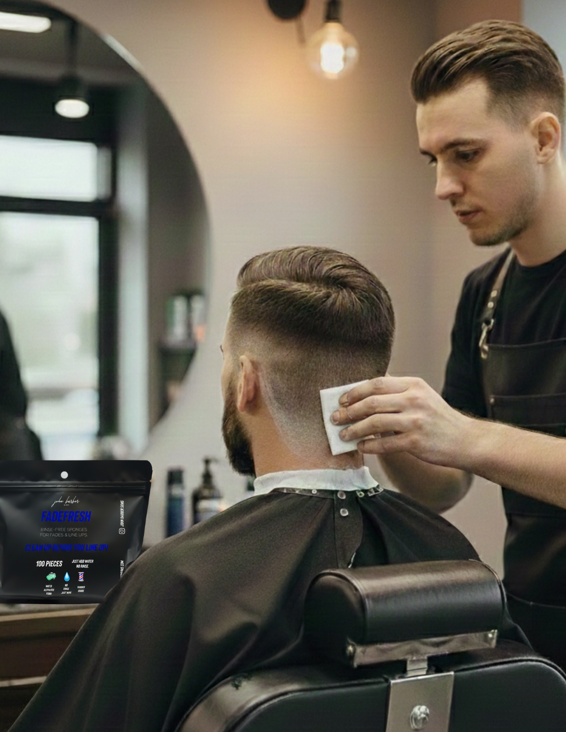 Johnbarbersons FadeFresh barber shampoo wipes