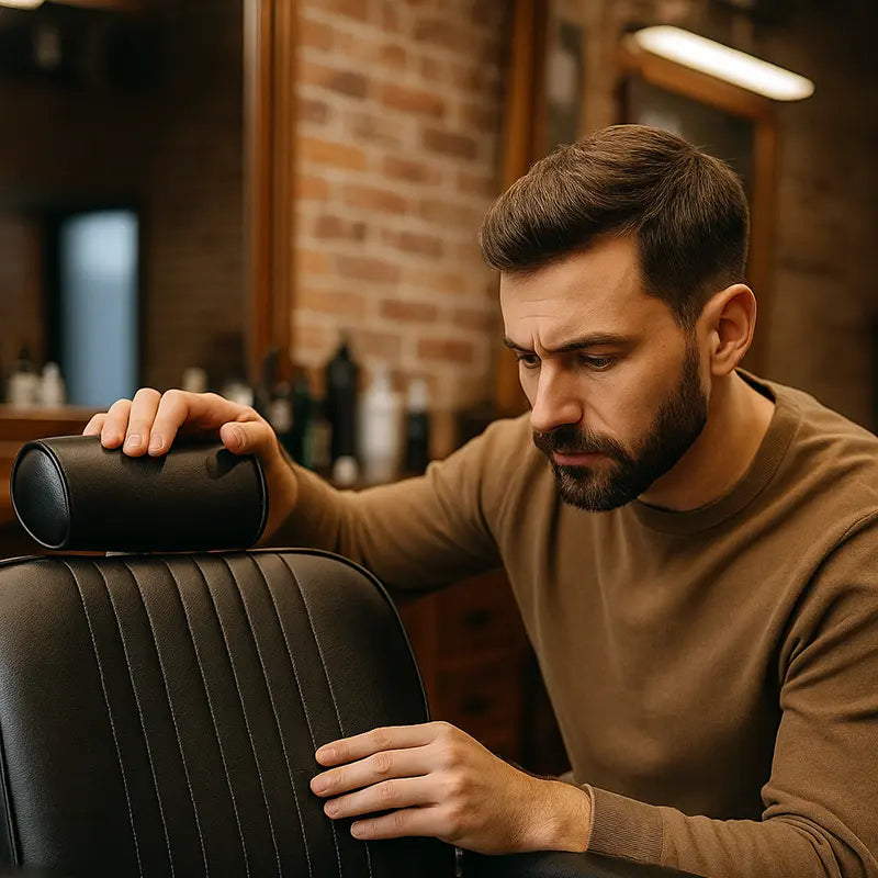 Mann prüft Barberstuhl