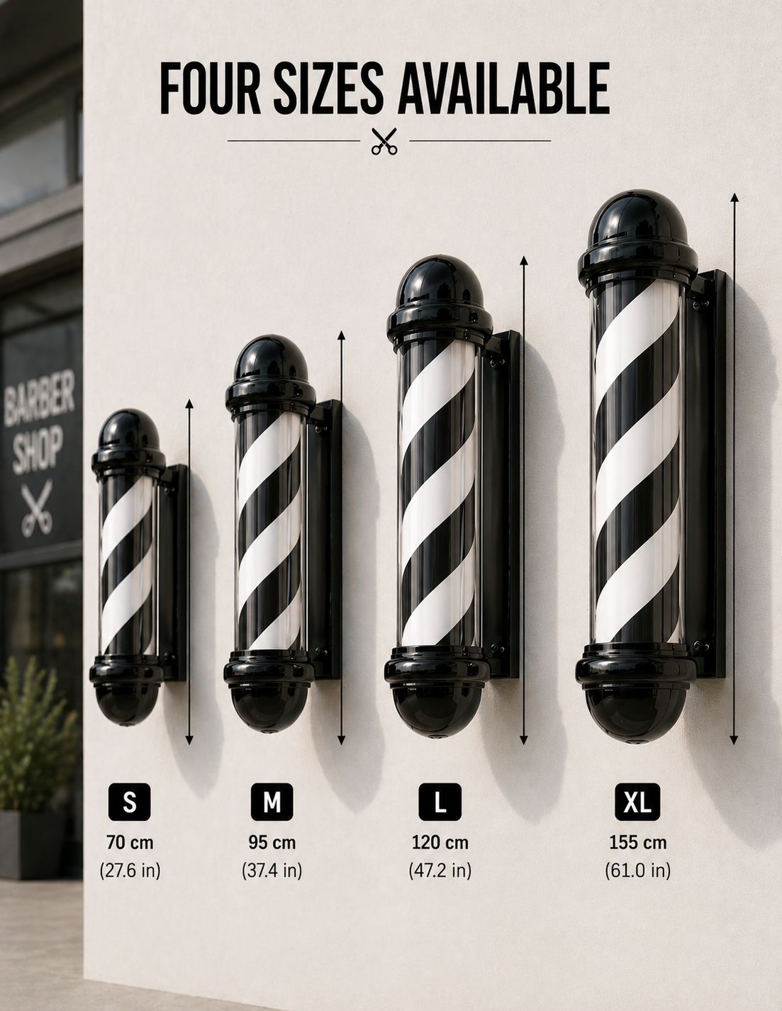Rotating Barber Pole – Black & Silver