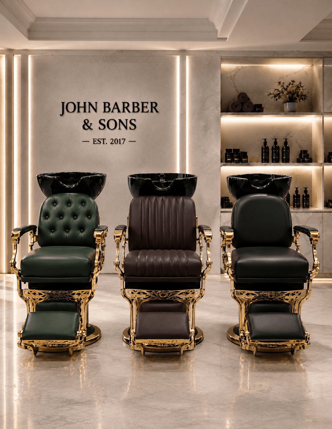 Poltrona lavatesta Barber personalizzata con lavabo in ceramica nera | Unità lavaggio di lusso personalizzata per barber shop e saloni professionali