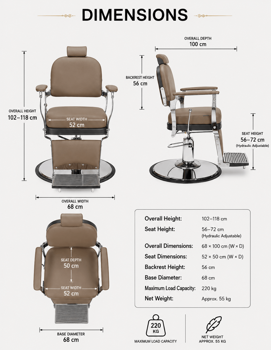 Atelier — Black Barber Chair & Salon Chair in a Minimalist Design | Slim Hydraulic Chair with Reclining Backrest — Chrome or Matte Black Frame