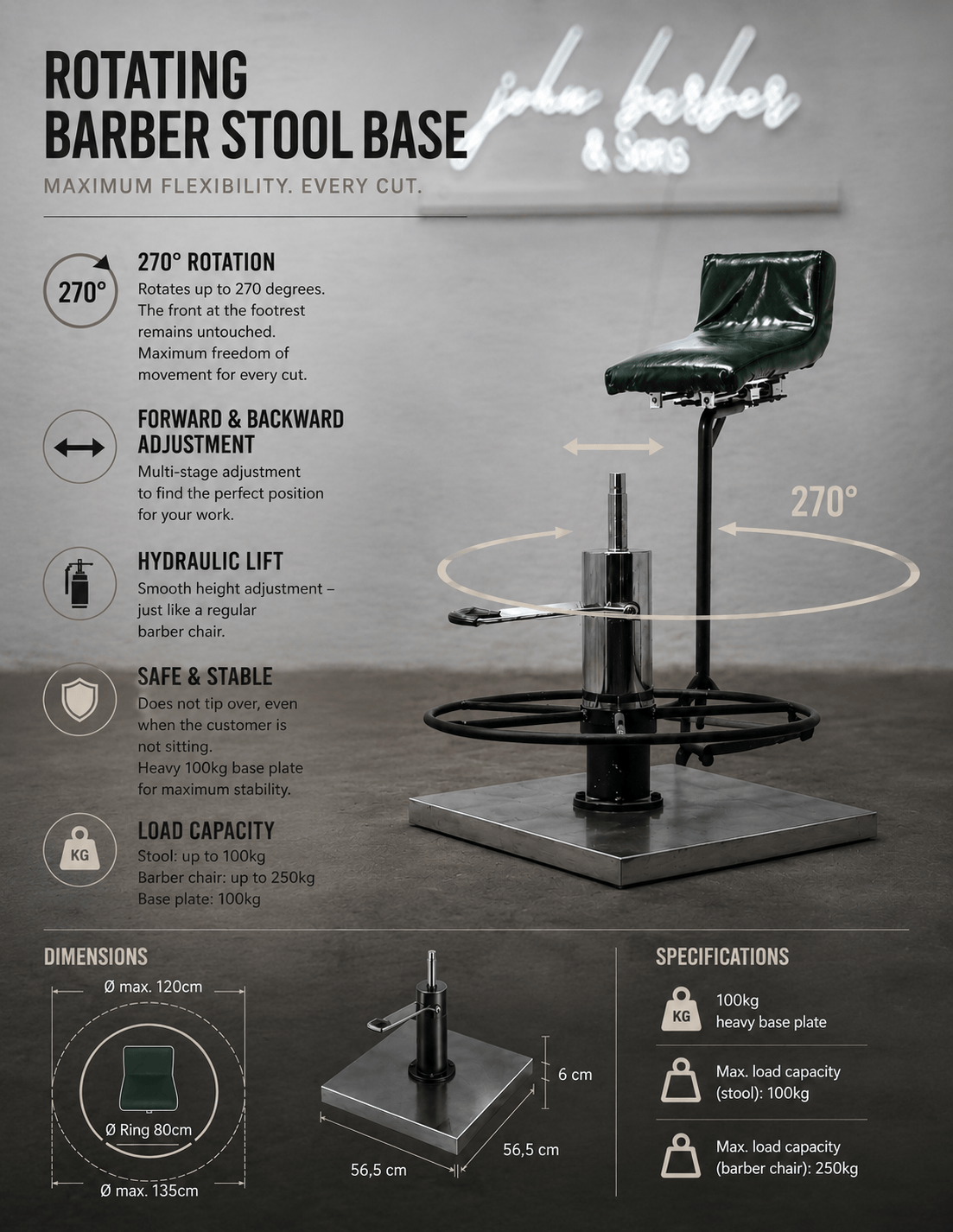 Tabouret rotatif de barbier & coiffeur