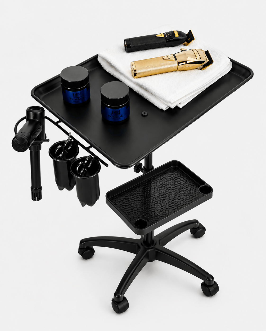 Salon & Barber Tray Trolley with One or Two Tiers, Height Adjustable 67–105 cm