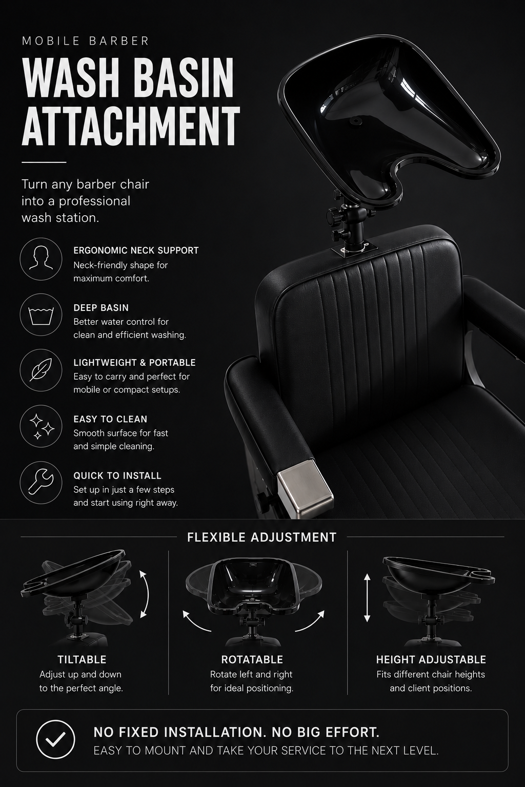 Mobile Barber Chair Sink Attachment – Professional Portable Hair Washing Basin for Barbershops & Salons