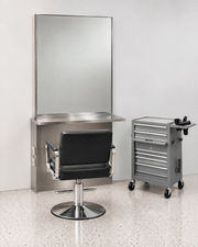 JBS Halo – unbeleuchtete Wandstation ohne MDF-Cabinet mit separatem grauem JBS-Rollwagen