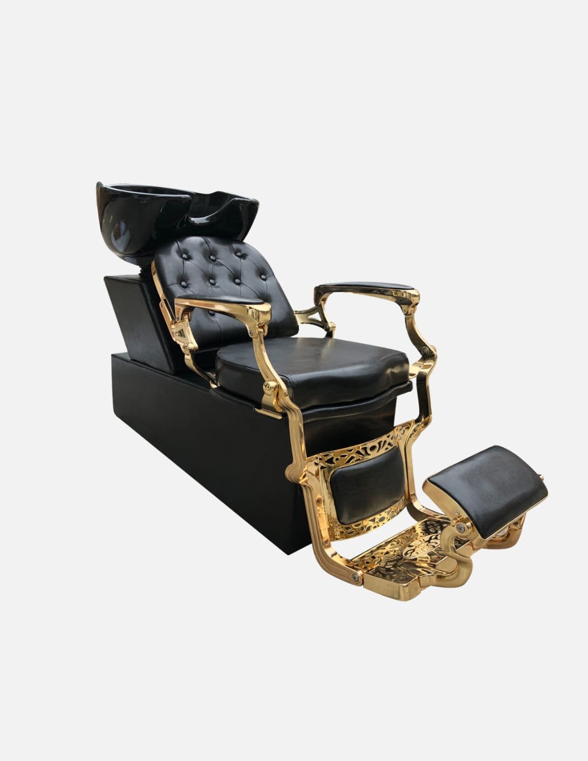 Poltrona lavatesta Barber personalizzata con lavabo in ceramica nera | Unità lavaggio di lusso personalizzata per barber shop e saloni professionali