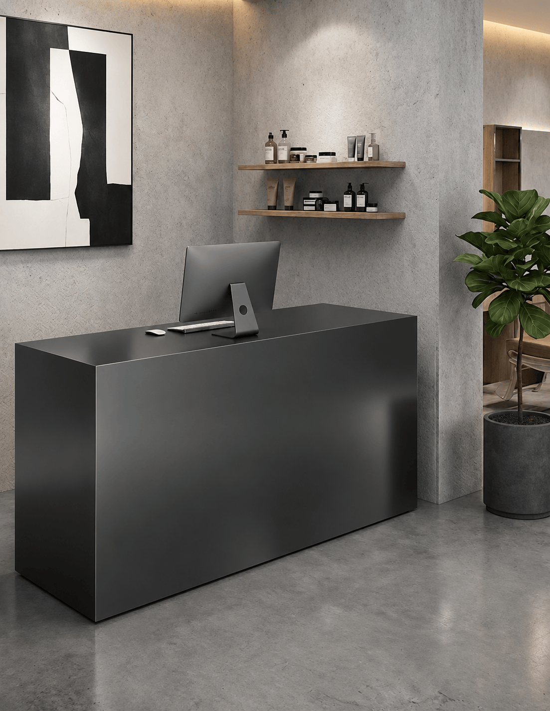 EDGE — Minimalist Aluminum Reception Counter for Barbershops, Hair Salons & Beauty Studios | Reception Desk & Reception Counter with LED Lighting & Logo Lettering