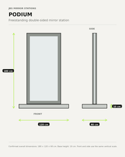 JBS Podium Maßgrafik – 180 cm hoch, 120 cm breit; Podest 60 cm tief. Front und Seite in gleicher Höhe
