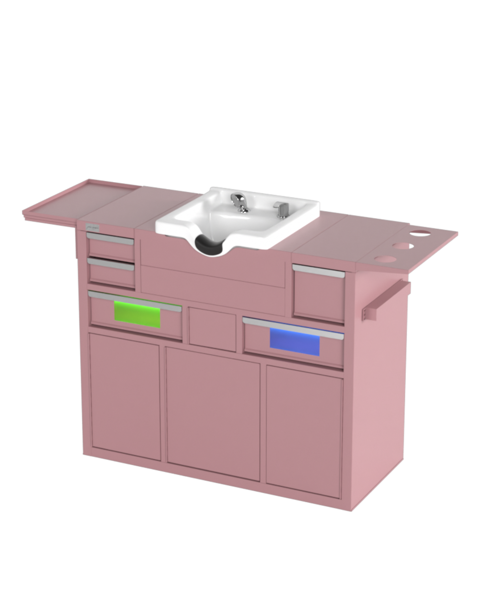 Berber Çalışma İstasyonu "Evolution" – Altı Renk Seçeneği ile Çalışma Alanı – UV Dezenfeksiyon – Lavabo – LED Işıklı Ayna