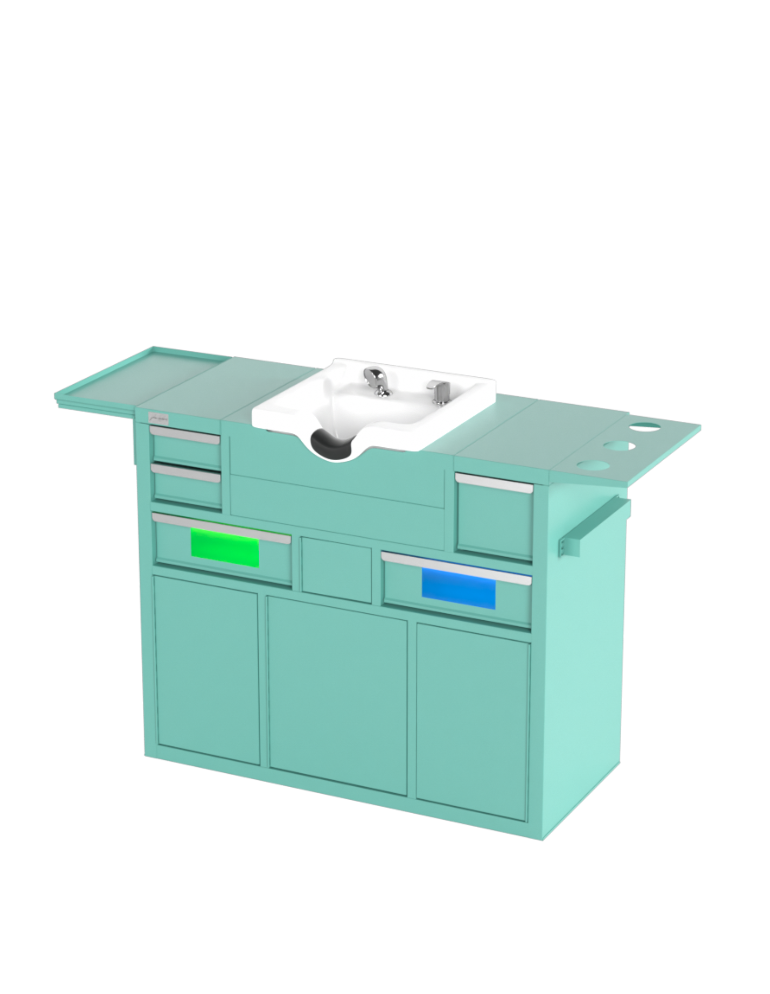 Berber Çalışma İstasyonu "Evolution" – Altı Renk Seçeneği ile Çalışma Alanı – UV Dezenfeksiyon – Lavabo – LED Işıklı Ayna