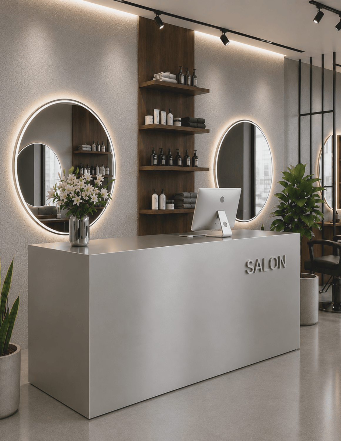 EDGE — Minimalist Aluminum Reception Counter for Barbershops, Hair Salons & Beauty Studios | Reception Desk & Reception Counter with LED Lighting & Logo Lettering