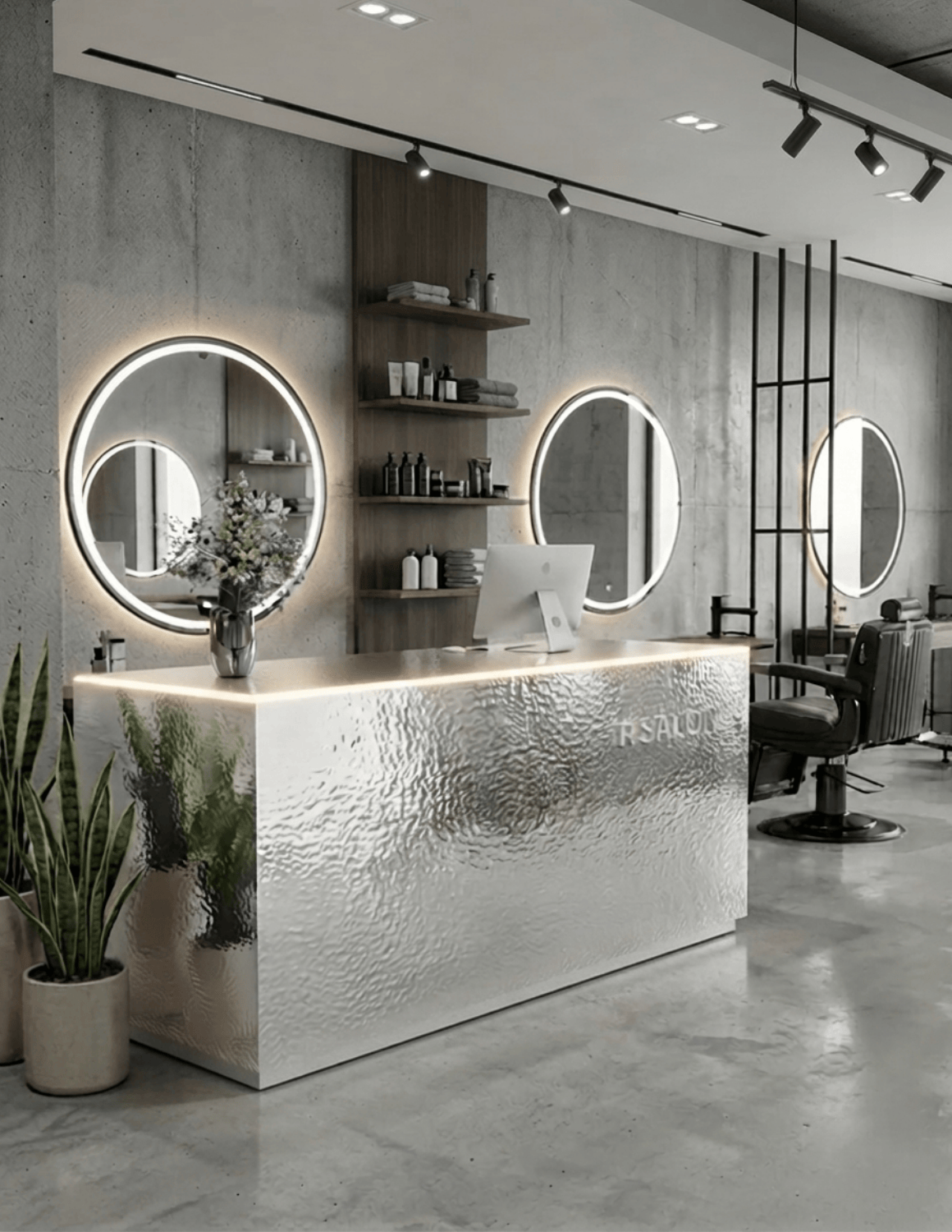 EDGE — Minimalist Aluminum Reception Counter for Barbershops, Hair Salons & Beauty Studios | Reception Desk & Reception Counter with LED Lighting & Logo Lettering