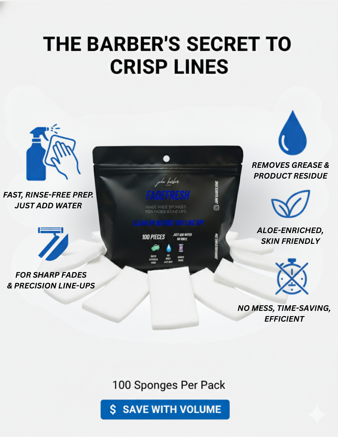 Johnbarbersons FadeFresh barber shampoo wipes