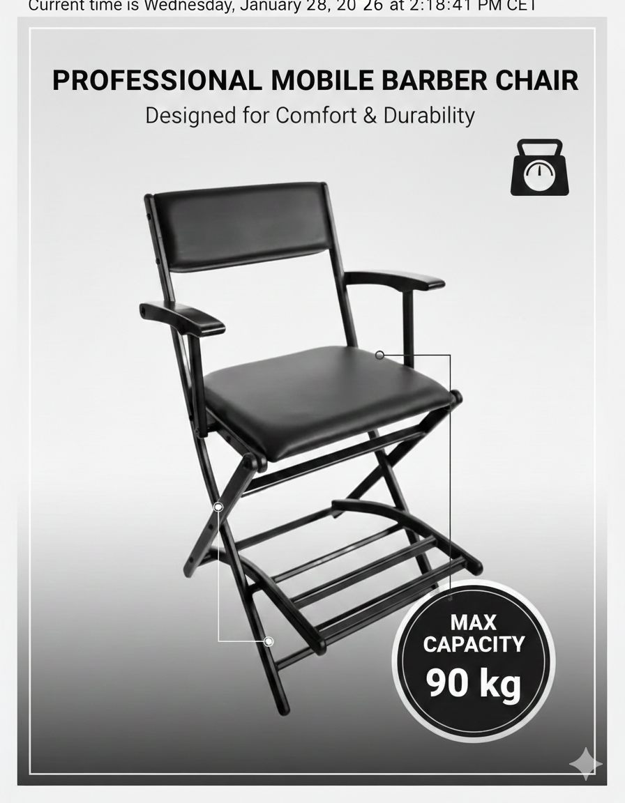 Mobile barber chair incl.  headrest