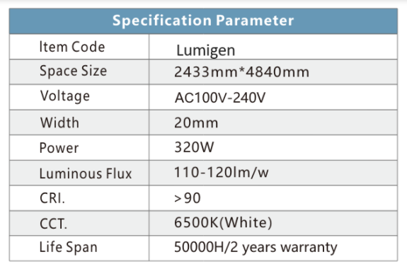 Σύστημα φωτισμού LED Lumigen 2.43m x 4.84m
