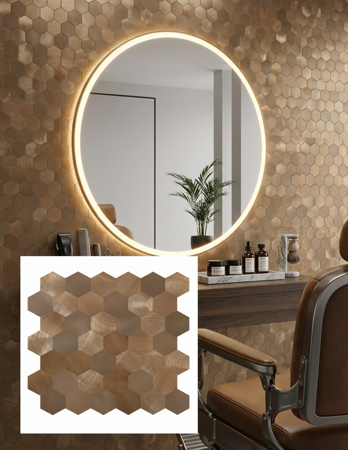 Dekorative, selbstklebende Metallwandfliesen für Friseursalons und Kosmetikstudios