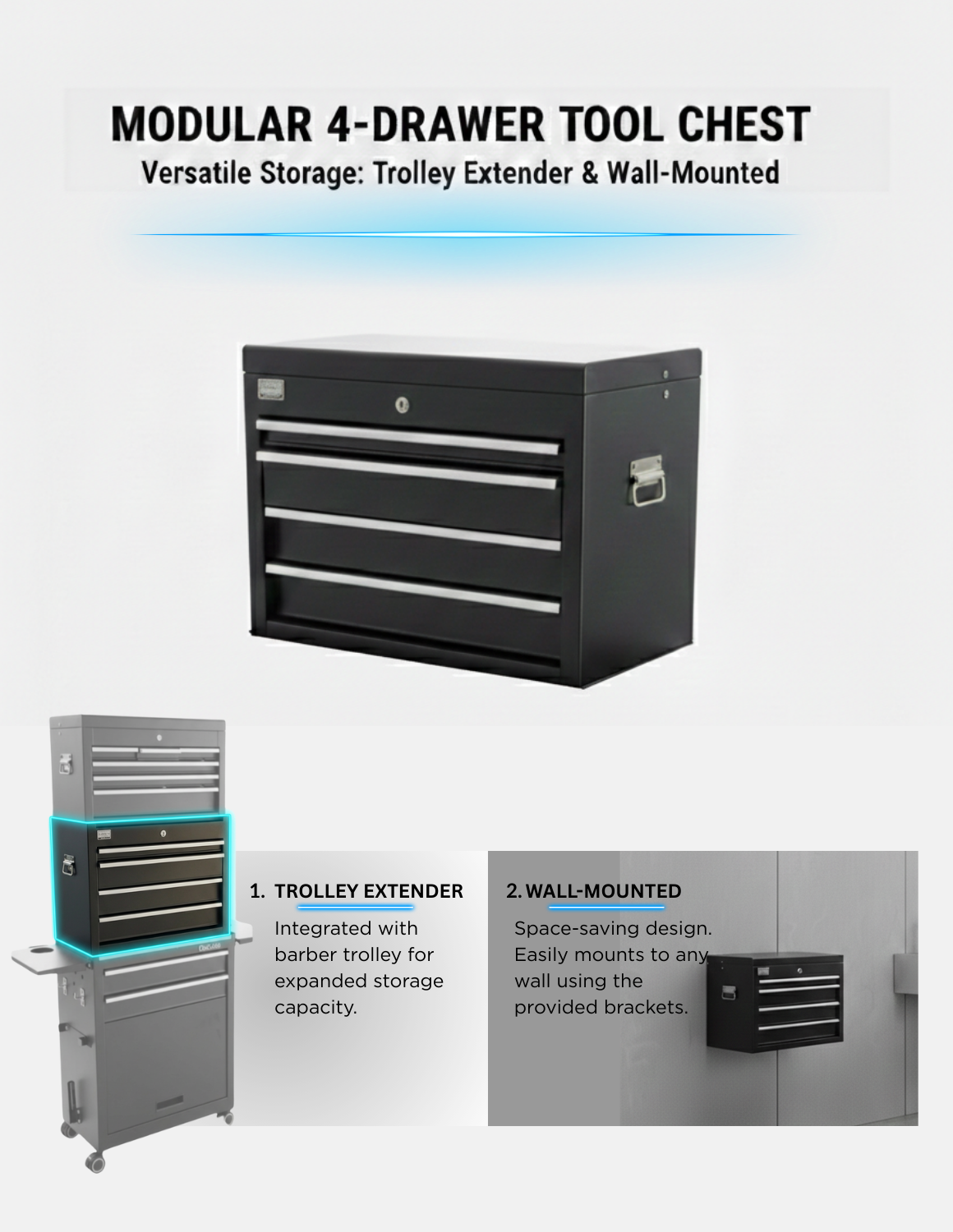 Erweiterung , Erhöhung mit 4 Schubladen für den Barber Trolley Rollwagen Pro Friseurwagen