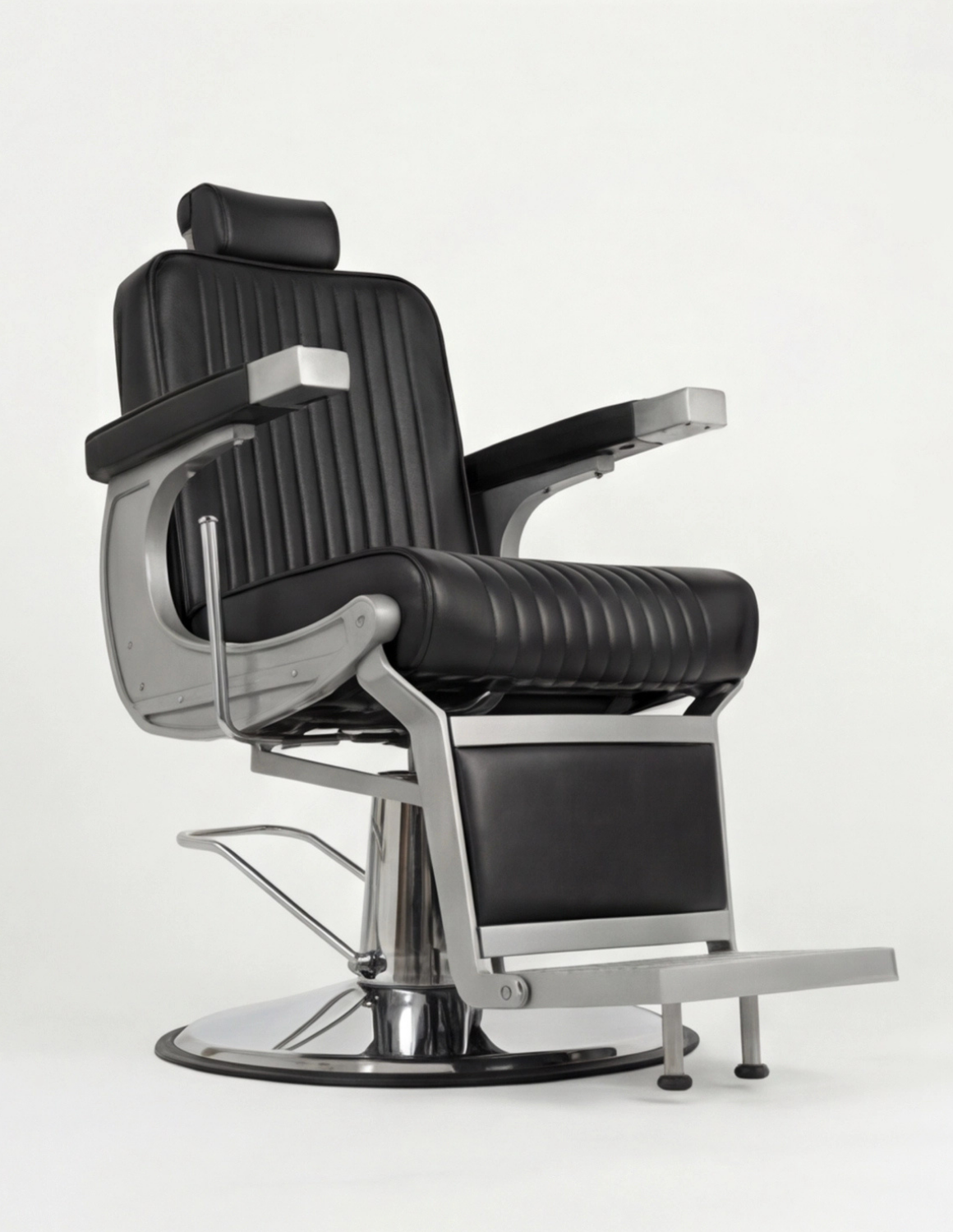 New School barber křeslo – matně šedý rám s černou kůží