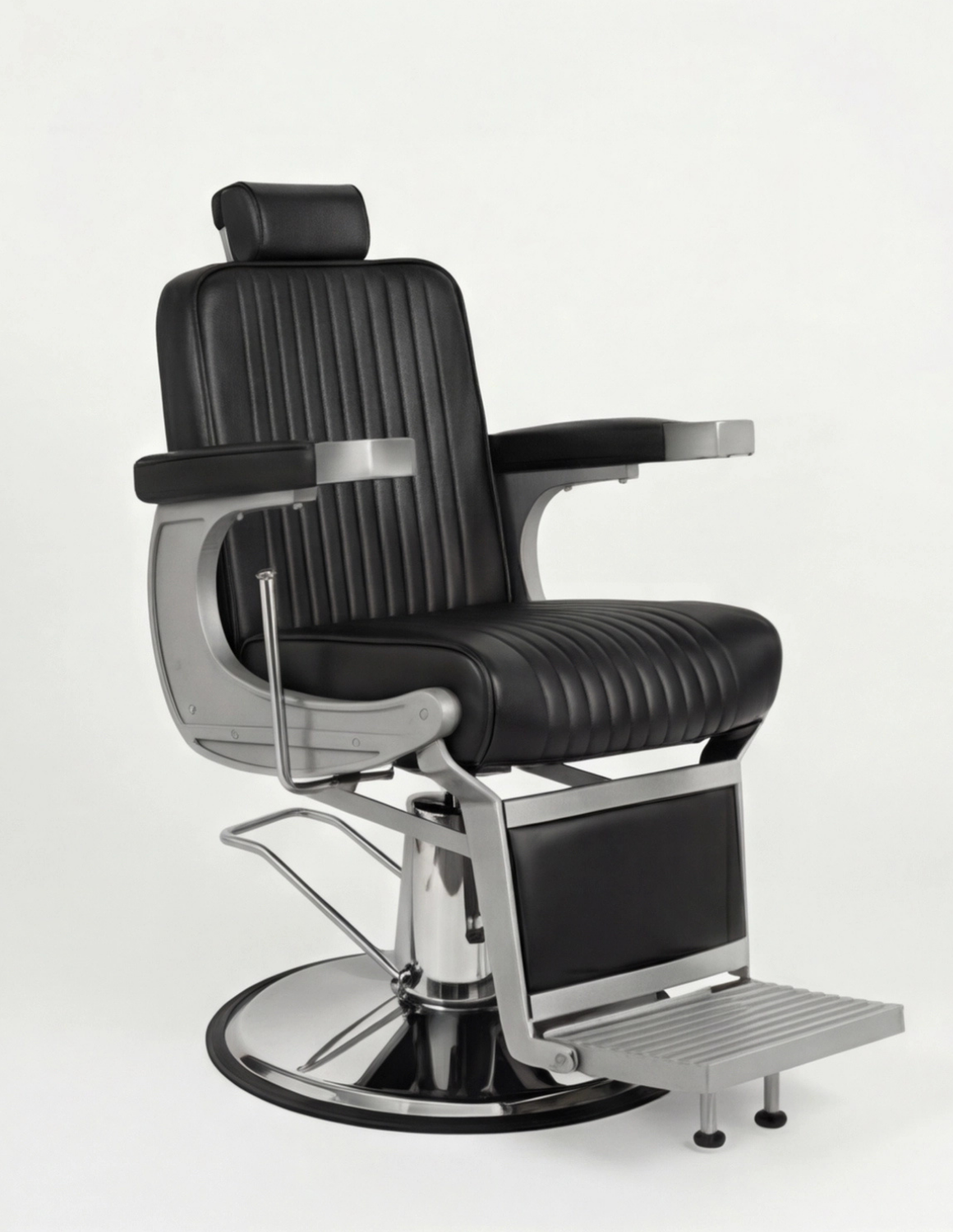 New School barber křeslo – matně šedý rám s černou kůží