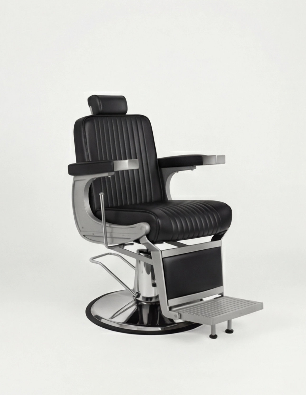 New School barber křeslo – matně šedý rám s černou kůží