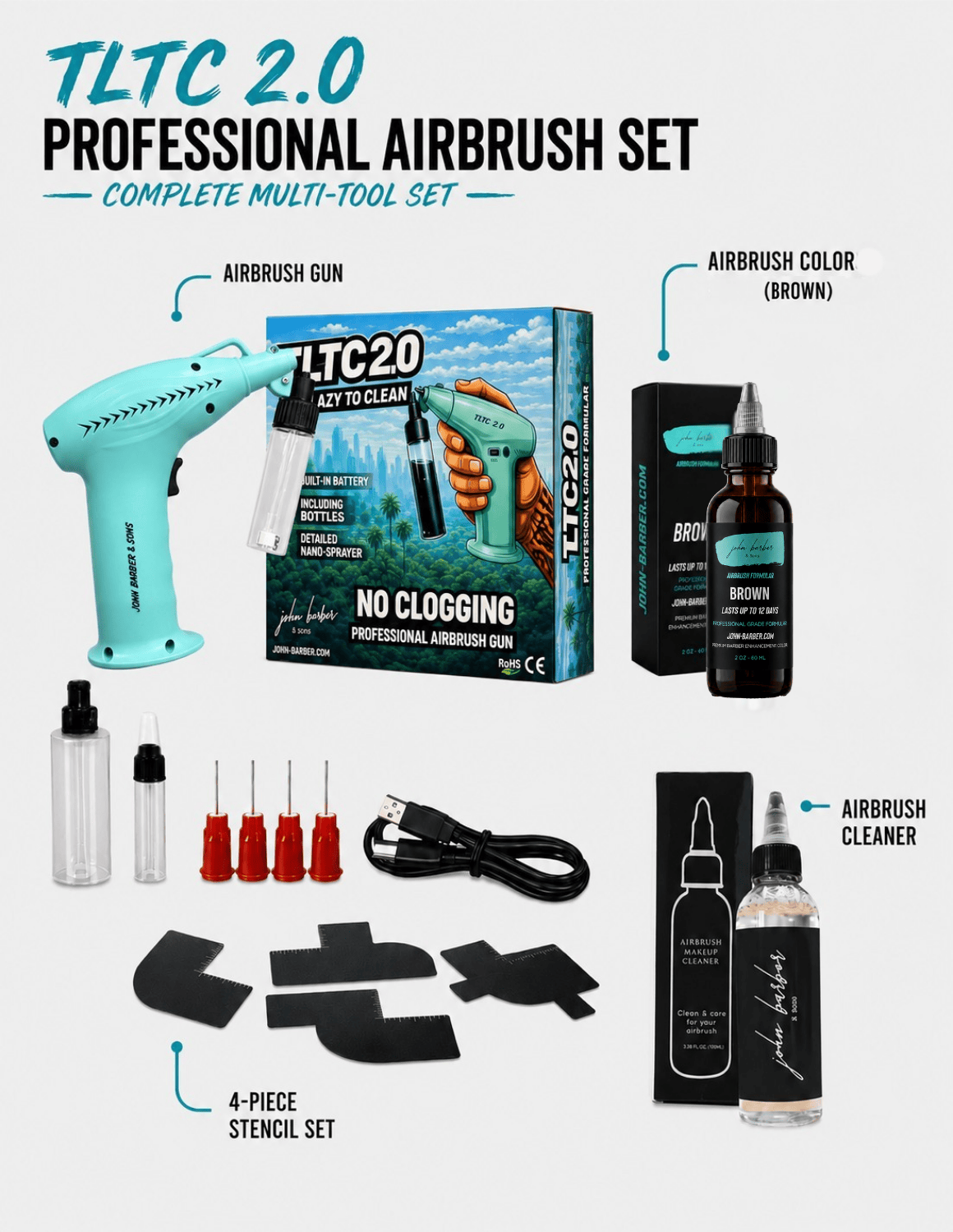 Airbrush Gun Spray TLTC 2.0 – Professional Cordless Nano Airbrush Gun No-Clog System