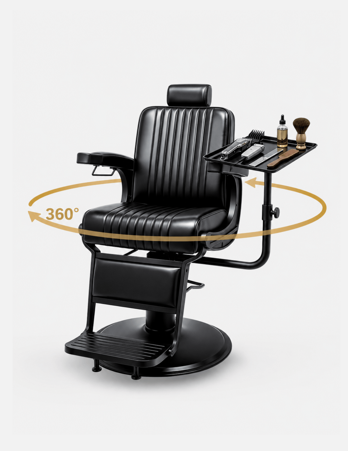 Plateau rotatif pour fauteuils de barbier et de coiffure – tablette flottante en aluminium noir