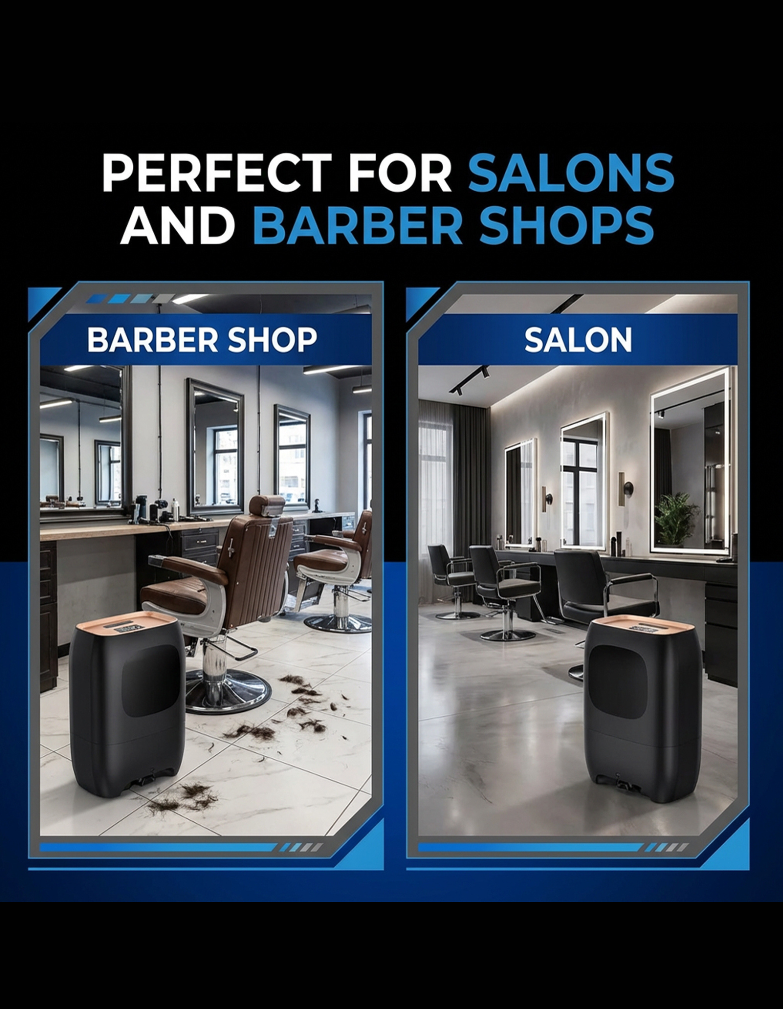 Studio Sweep 1.0 barber and salon vacuum cleaner with automatic sensor and extension hose, bagless with filter