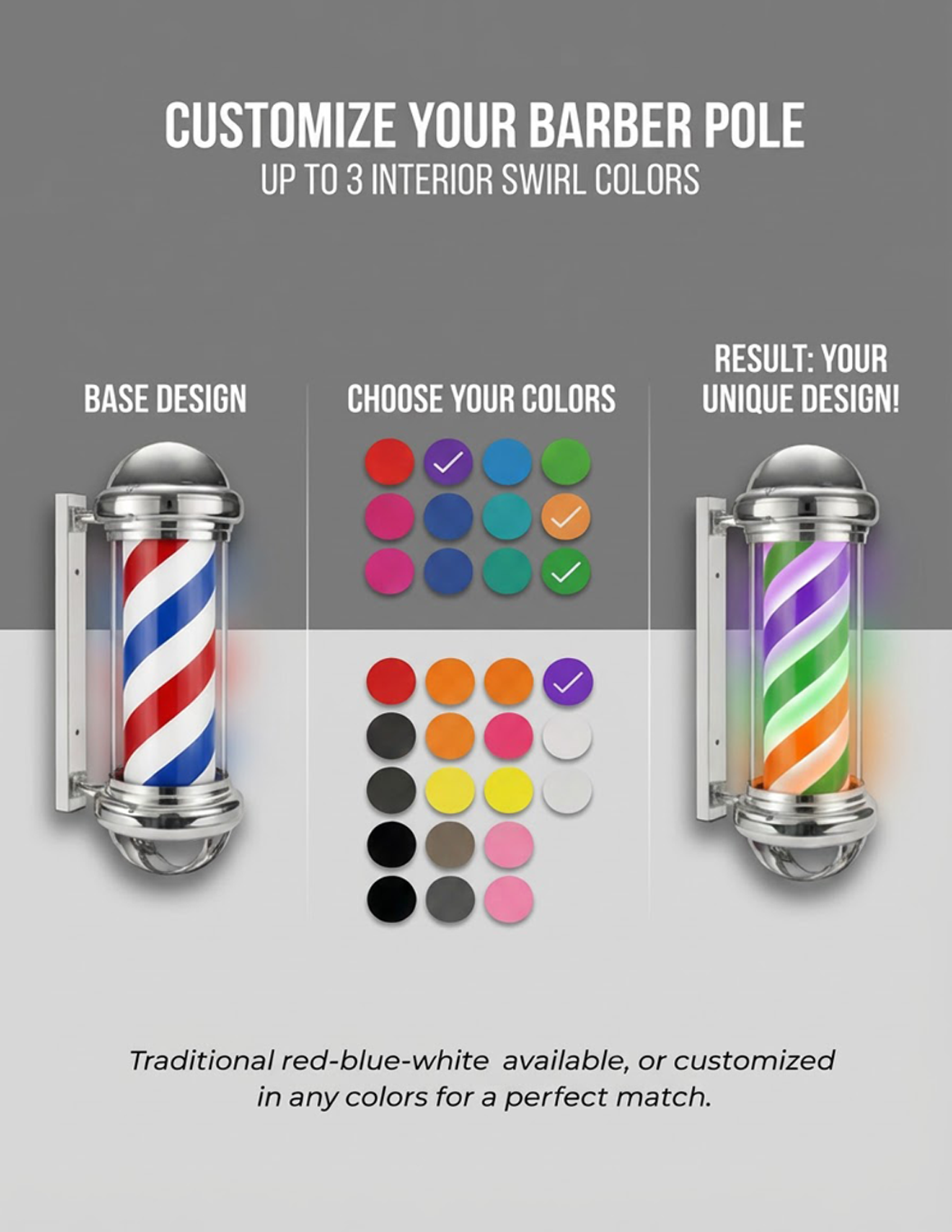 Customizable rotating barber pole for barbershop exterior signage 💈