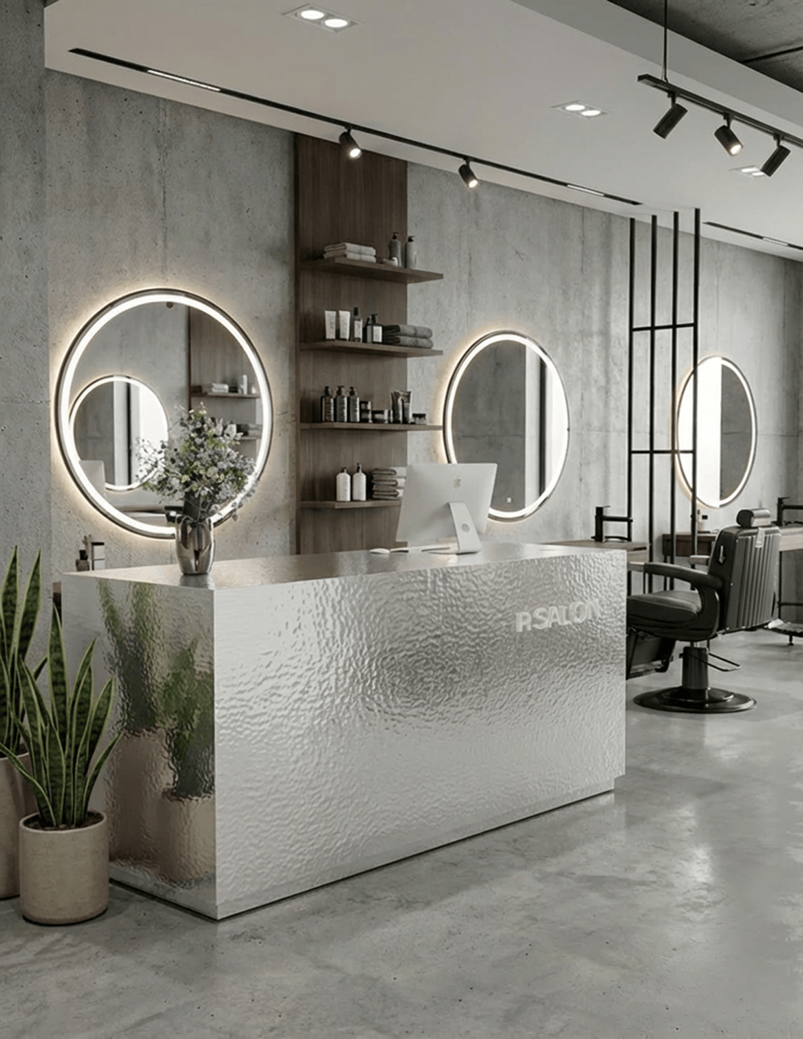 EDGE — Minimalist Aluminum Reception Counter for Barbershops, Hair Salons & Beauty Studios | Reception Desk & Reception Counter with LED Lighting & Logo Lettering