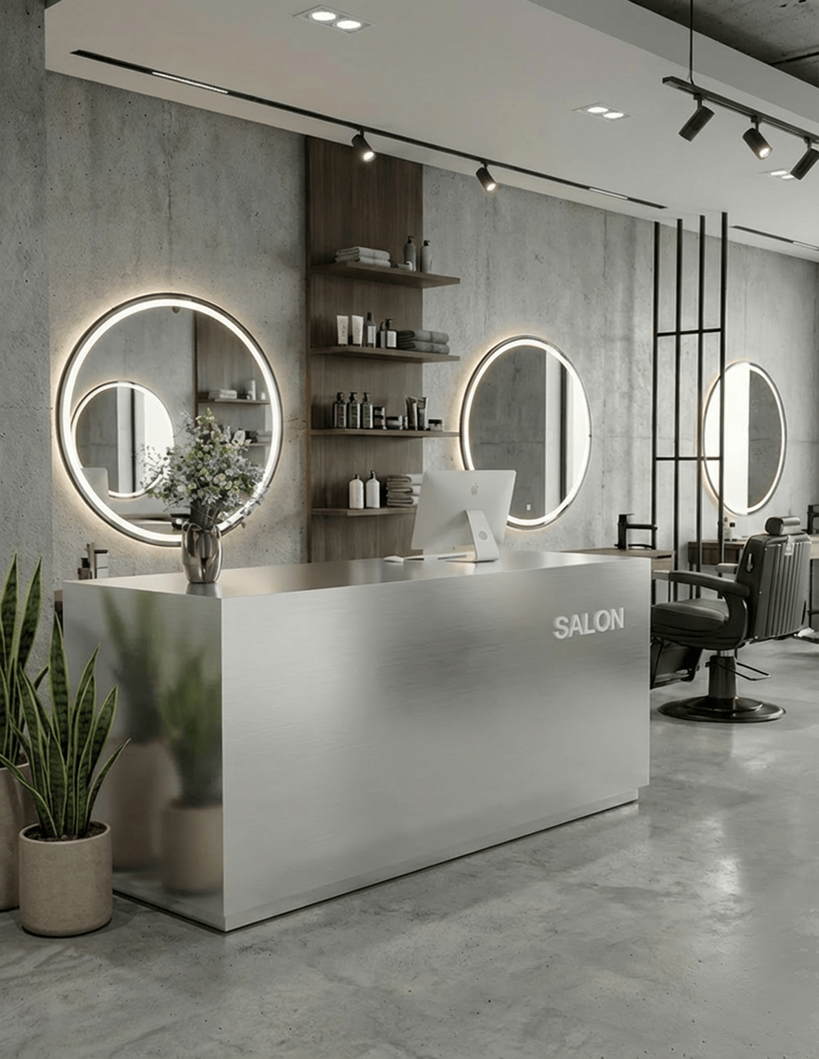 EDGE — Minimalist Aluminum Reception Counter for Barbershops, Hair Salons & Beauty Studios | Reception Desk & Reception Counter with LED Lighting & Logo Lettering