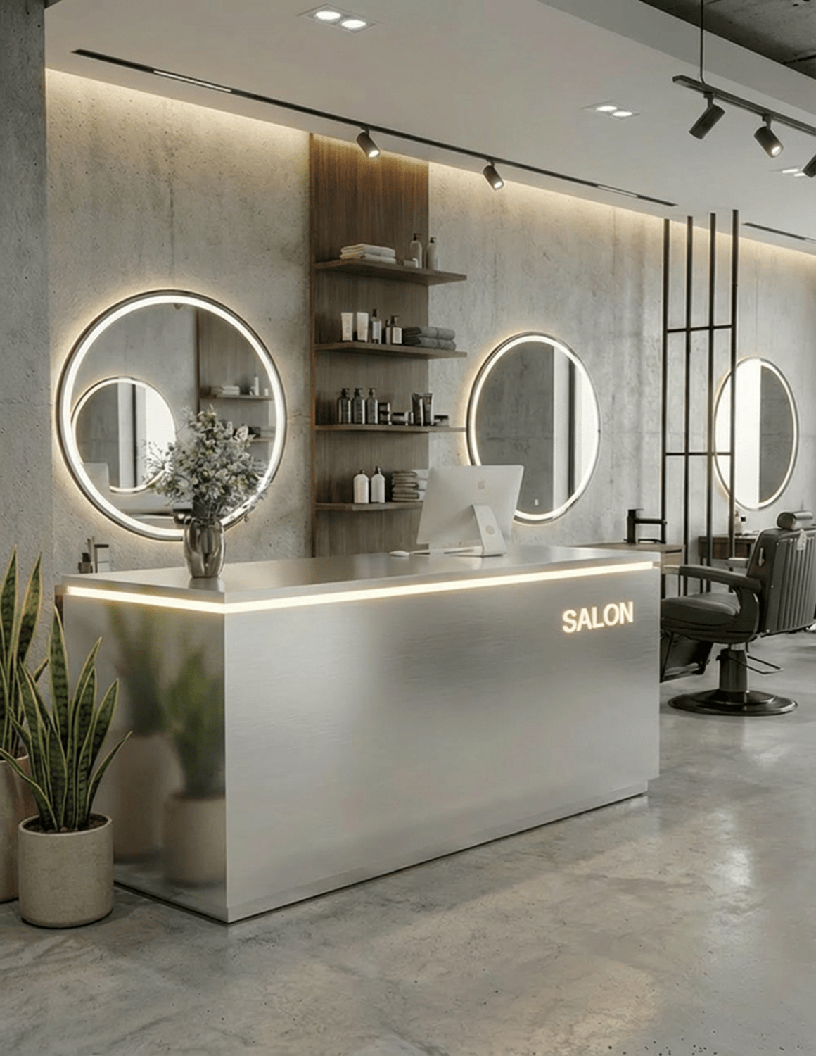 EDGE — Minimalist Aluminum Reception Counter for Barbershops, Hair Salons & Beauty Studios | Reception Desk & Reception Counter with LED Lighting & Logo Lettering