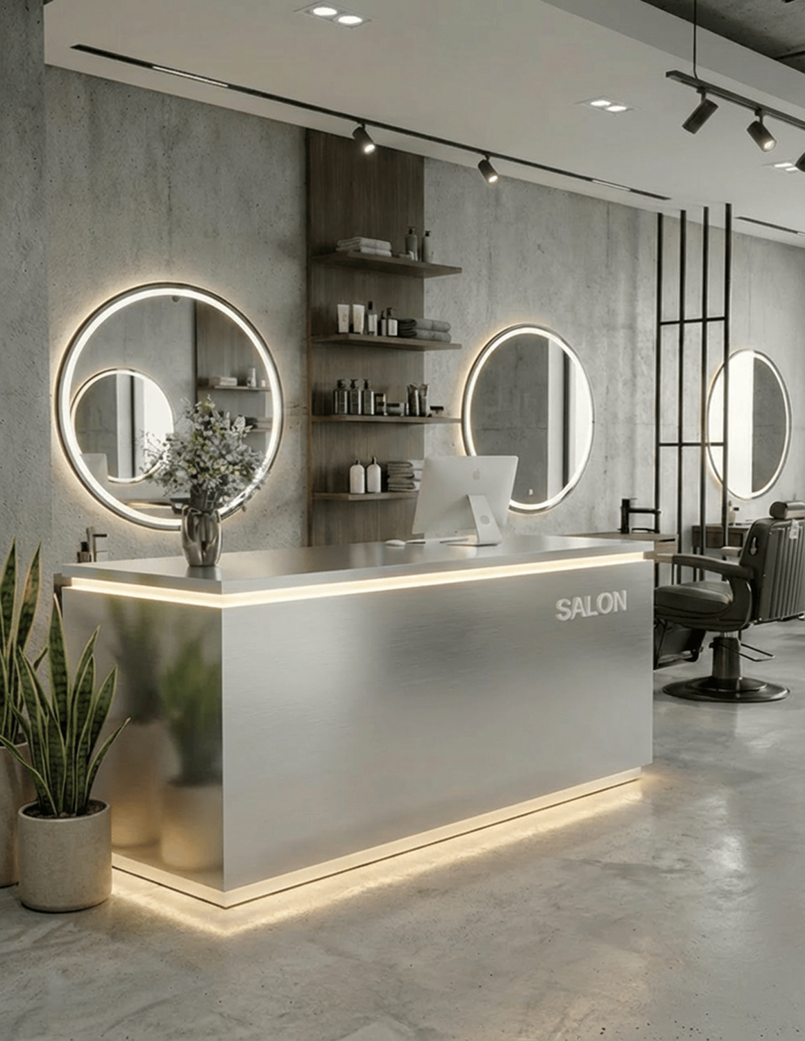 EDGE — Minimalist Aluminum Reception Counter for Barbershops, Hair Salons & Beauty Studios | Reception Desk & Reception Counter with LED Lighting & Logo Lettering