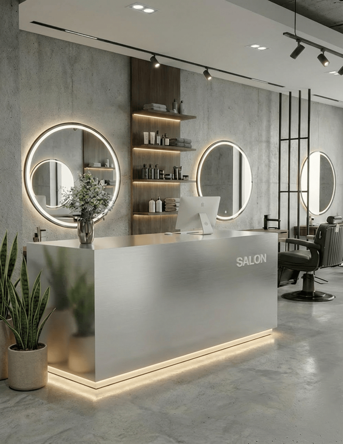 EDGE — Minimalist Aluminum Reception Counter for Barbershops, Hair Salons & Beauty Studios | Reception Desk & Reception Counter with LED Lighting & Logo Lettering