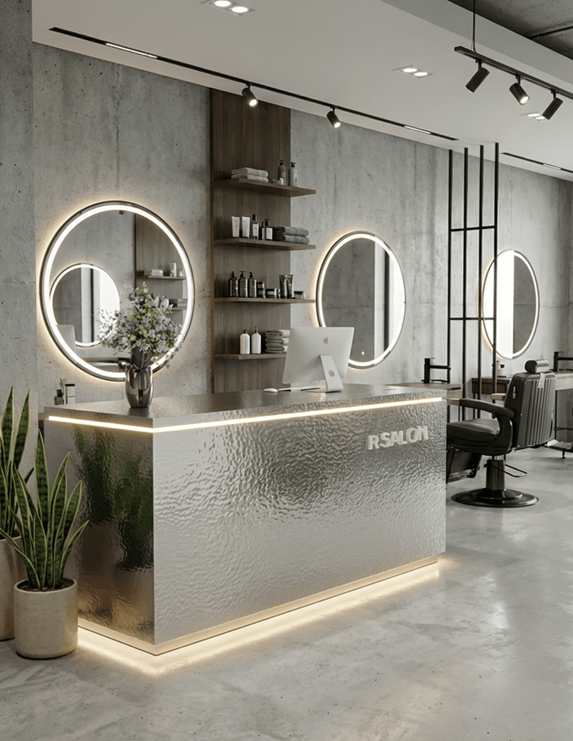 EDGE — Minimalist Aluminum Reception Counter for Barbershops, Hair Salons & Beauty Studios | Reception Desk & Reception Counter with LED Lighting & Logo Lettering