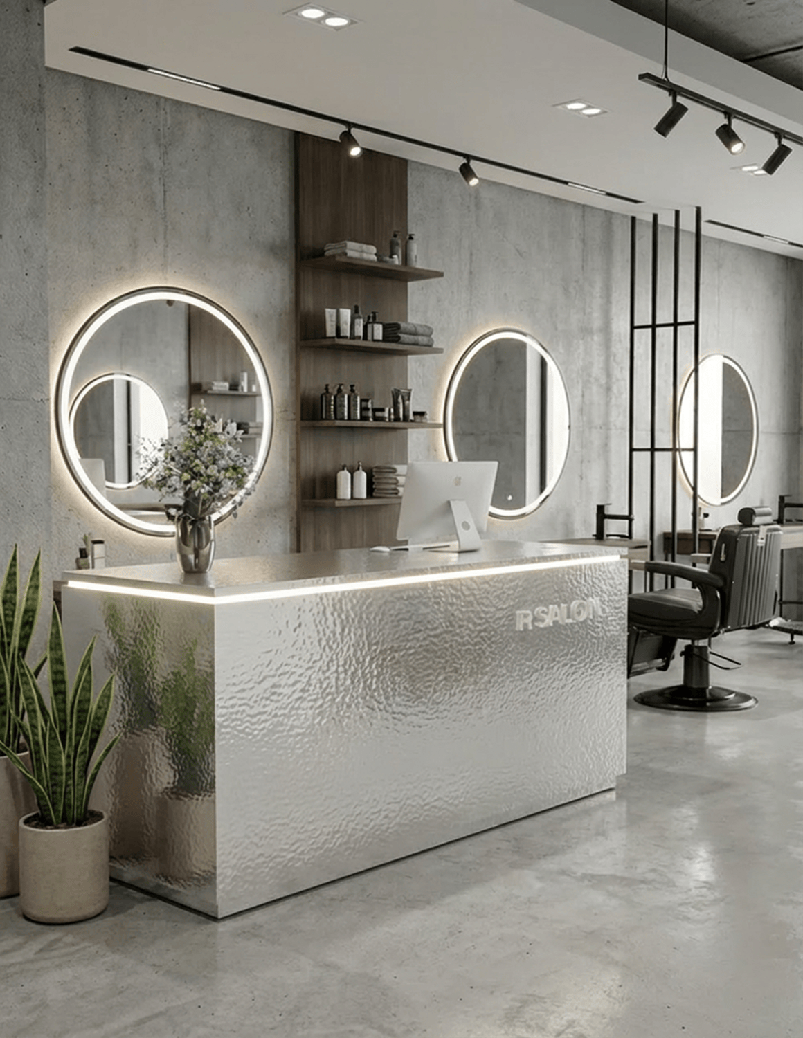 EDGE — Minimalist Aluminum Reception Counter for Barbershops, Hair Salons & Beauty Studios | Reception Desk & Reception Counter with LED Lighting & Logo Lettering