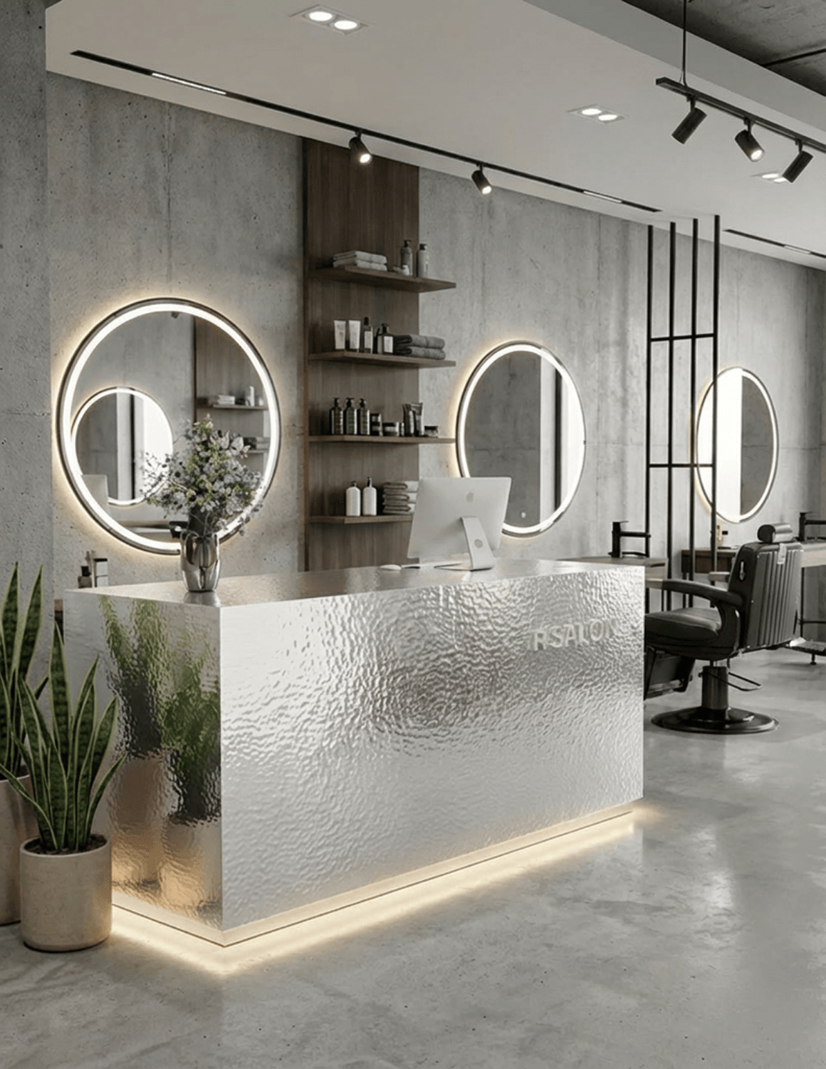 EDGE — Minimalist Aluminum Reception Counter for Barbershops, Hair Salons & Beauty Studios | Reception Desk & Reception Counter with LED Lighting & Logo Lettering