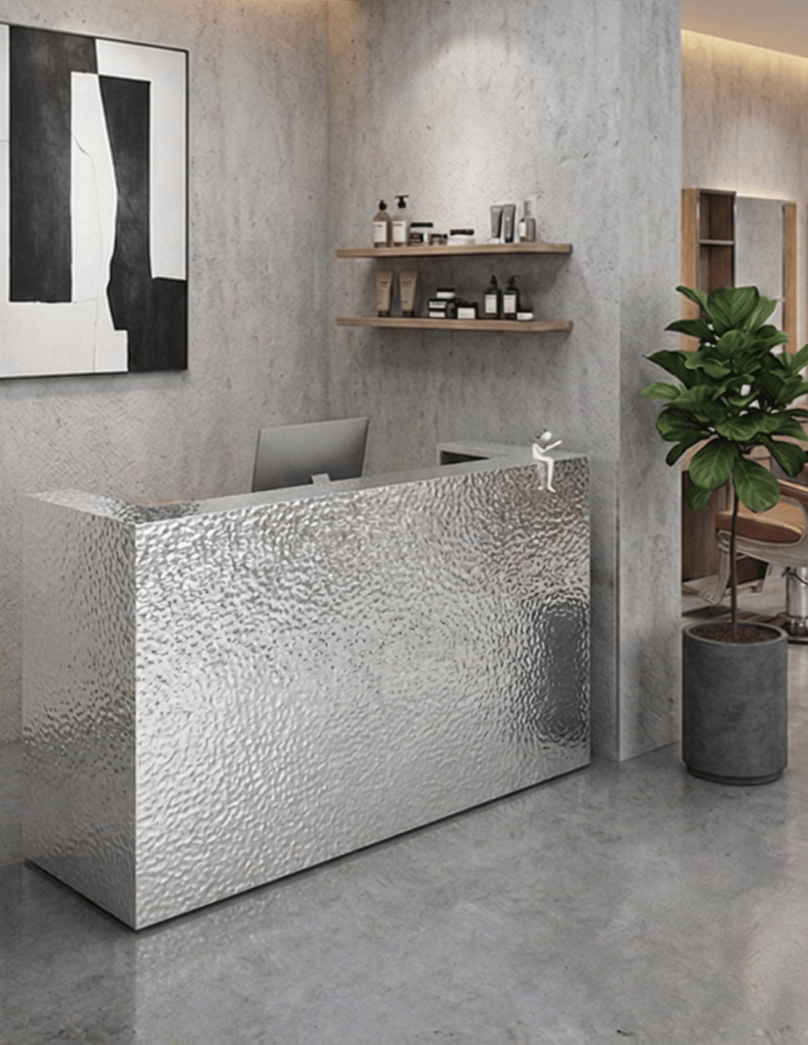 EDGE — Minimalist Aluminum Reception Counter for Barbershops, Hair Salons & Beauty Studios | Reception Desk & Reception Counter with LED Lighting & Logo Lettering