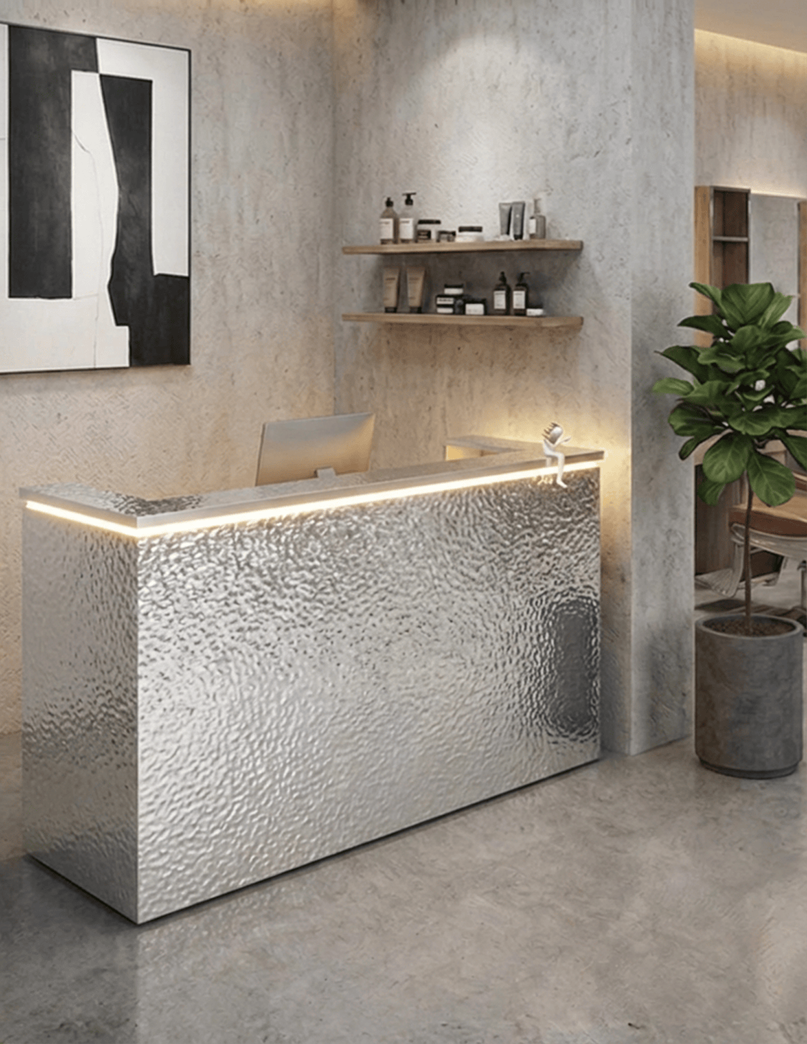 EDGE — Minimalist Aluminum Reception Counter for Barbershops, Hair Salons & Beauty Studios | Reception Desk & Reception Counter with LED Lighting & Logo Lettering