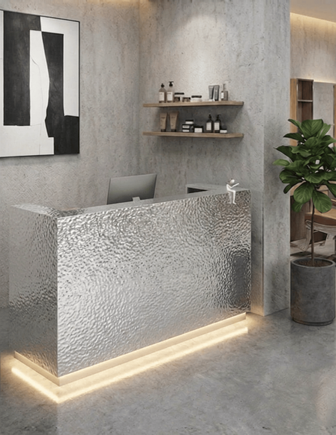 EDGE — Minimalist Aluminum Reception Counter for Barbershops, Hair Salons & Beauty Studios | Reception Desk & Reception Counter with LED Lighting & Logo Lettering