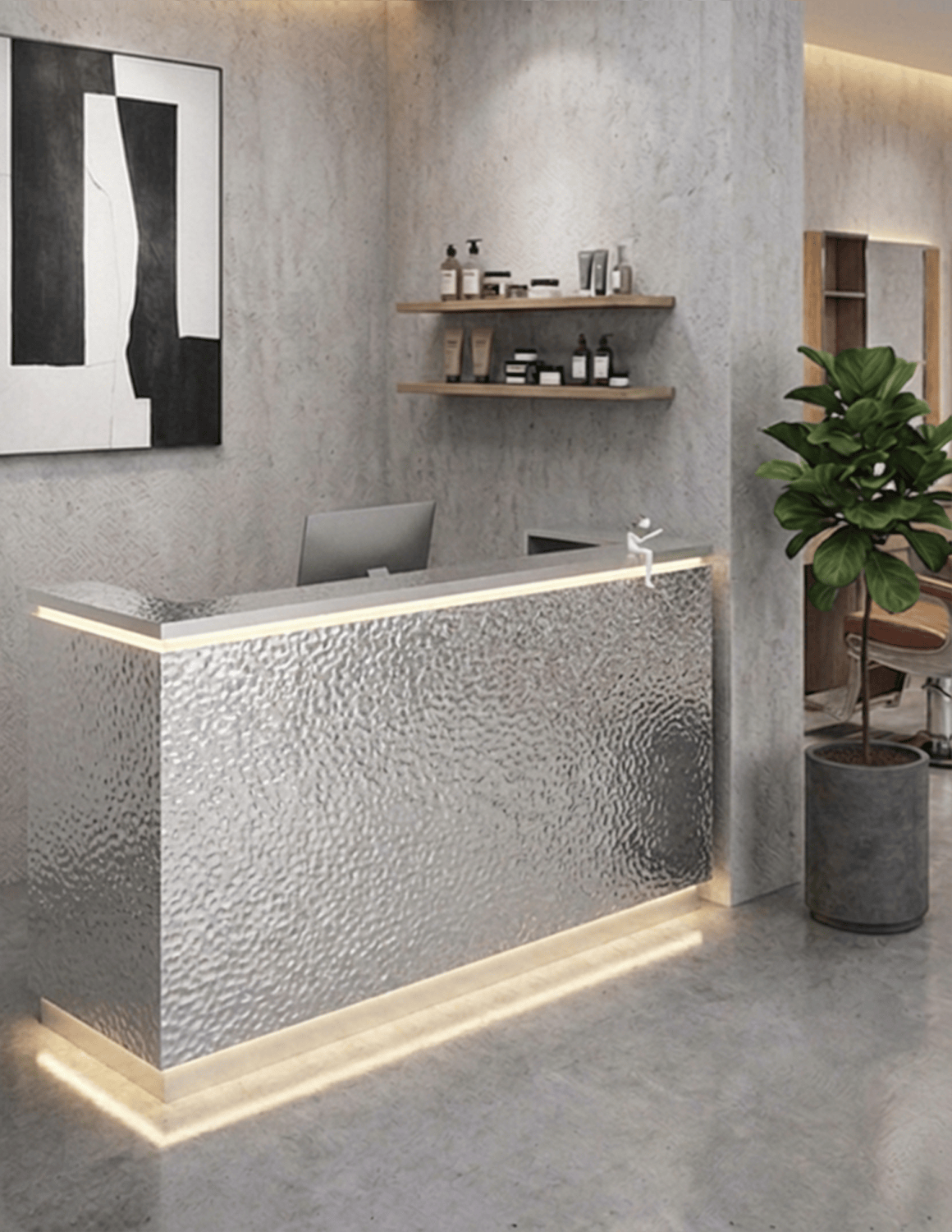 EDGE — Minimalist Aluminum Reception Counter for Barbershops, Hair Salons & Beauty Studios | Reception Desk & Reception Counter with LED Lighting & Logo Lettering