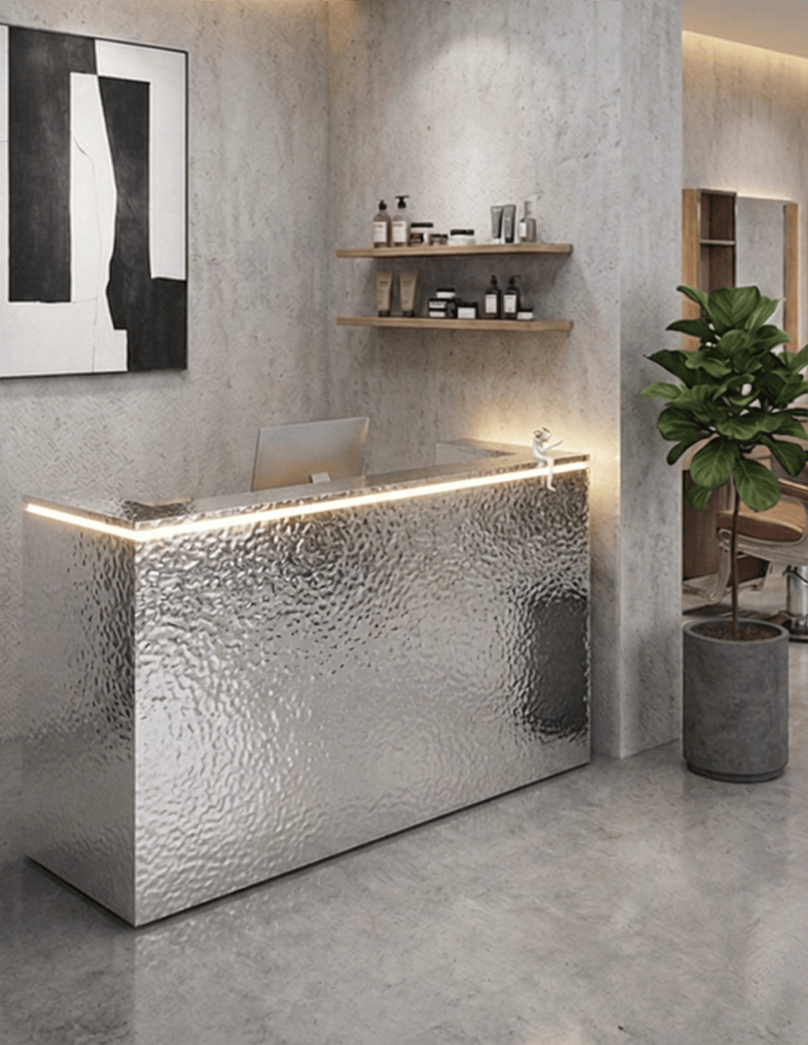 EDGE — Minimalist Aluminum Reception Counter for Barbershops, Hair Salons & Beauty Studios | Reception Desk & Reception Counter with LED Lighting & Logo Lettering