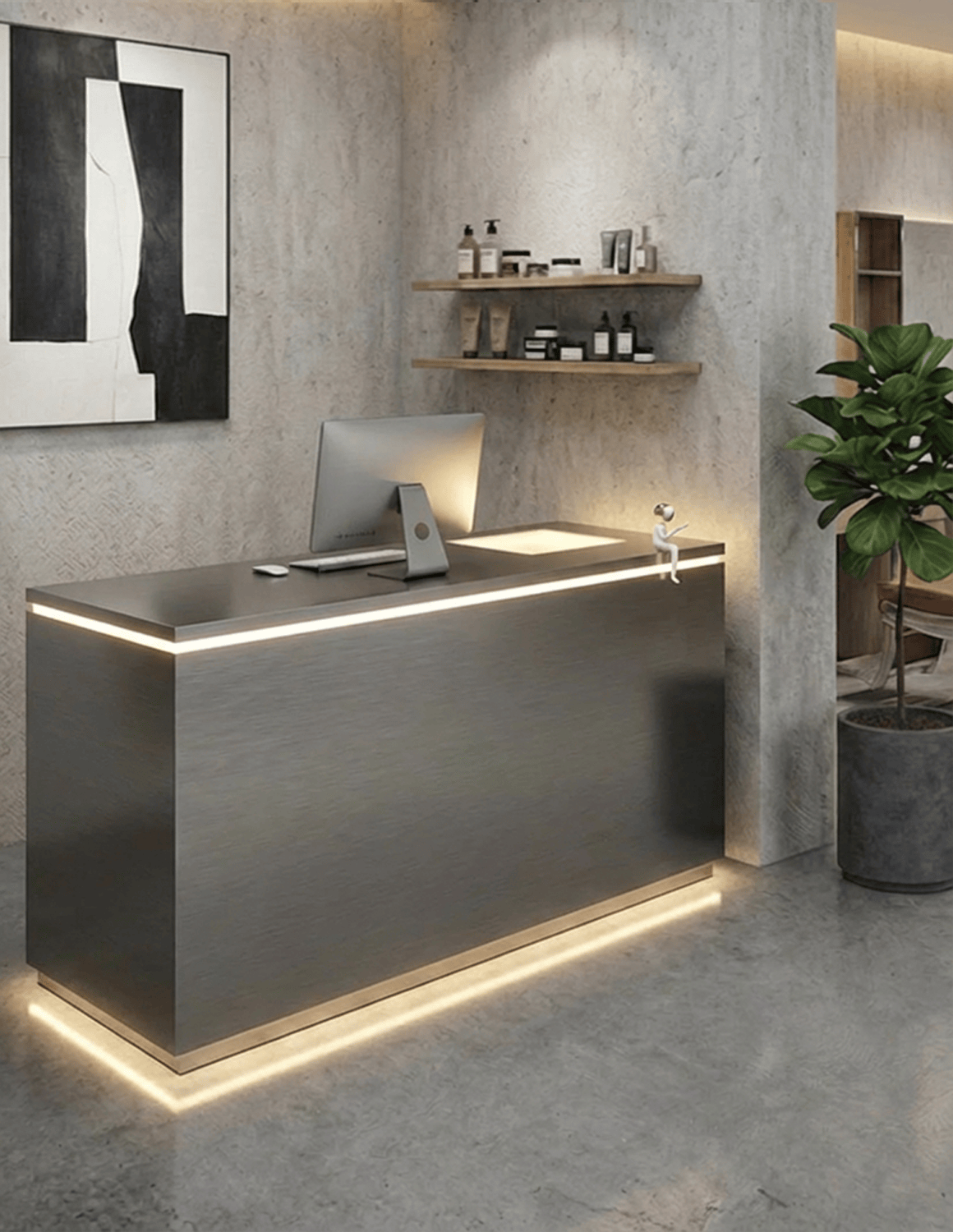 EDGE — Minimalist Aluminum Reception Counter for Barbershops, Hair Salons & Beauty Studios | Reception Desk & Reception Counter with LED Lighting & Logo Lettering